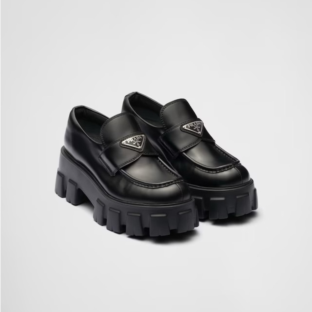 Brushed Prada leather Monolith loafers